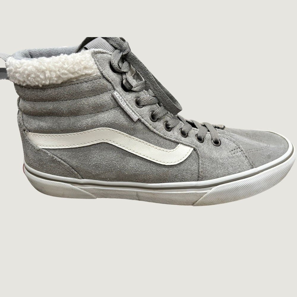 Vans Sk8-Hi Sneakers Women Grey Suede Vansguard Faux Shearling High Top Shoes